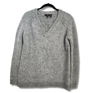Theory Gray Slouchy V‎ Neck Textured Sweater, Size S